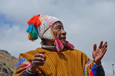 Inka-Meister und alto mesayoq, Martin Quispe Machacca, aus den Hochanden von Peru